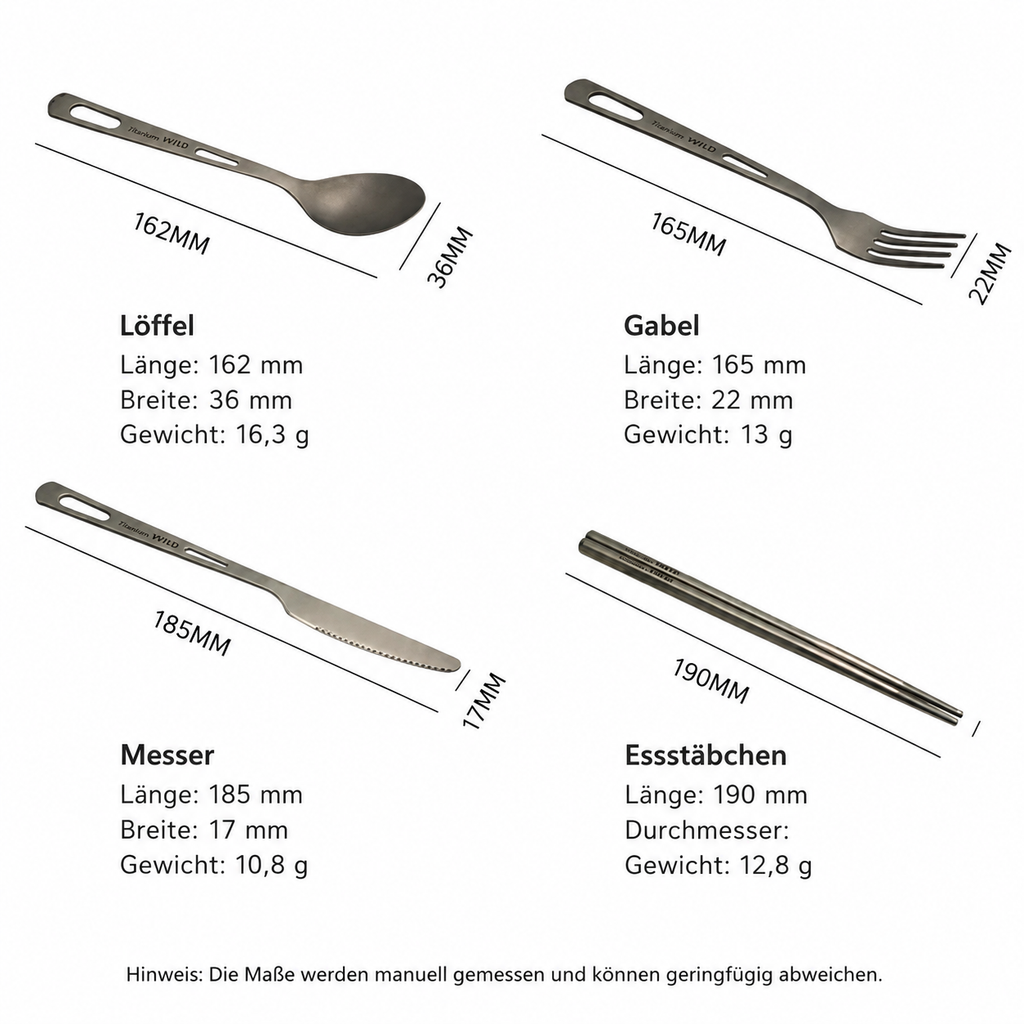 Titan Camping-Besteckset – Gabel, Löffel, Messer & Esstäbchen
