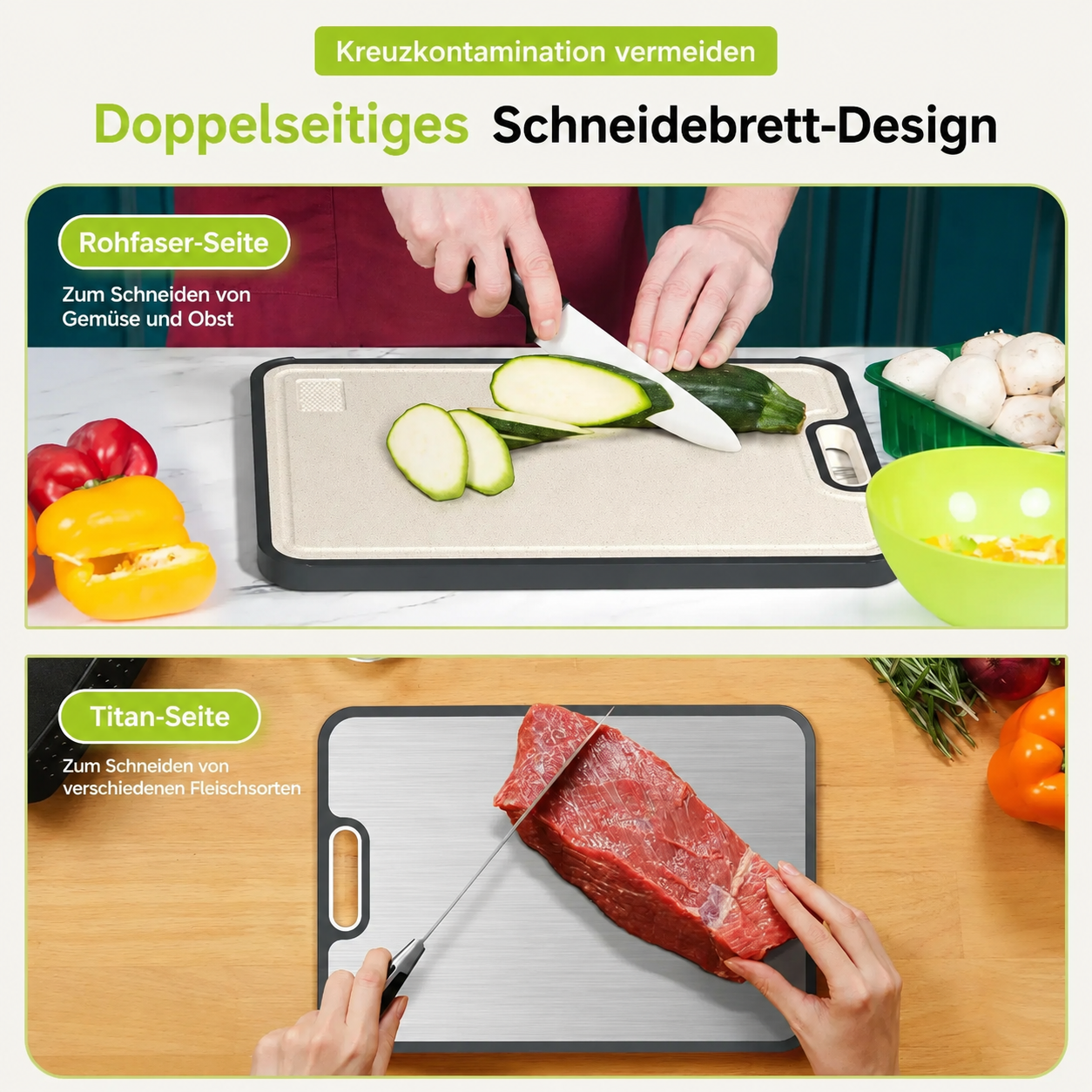 Doppelseitiges Titan-Schneidebrett – Hygienisch & Lebensmittelecht