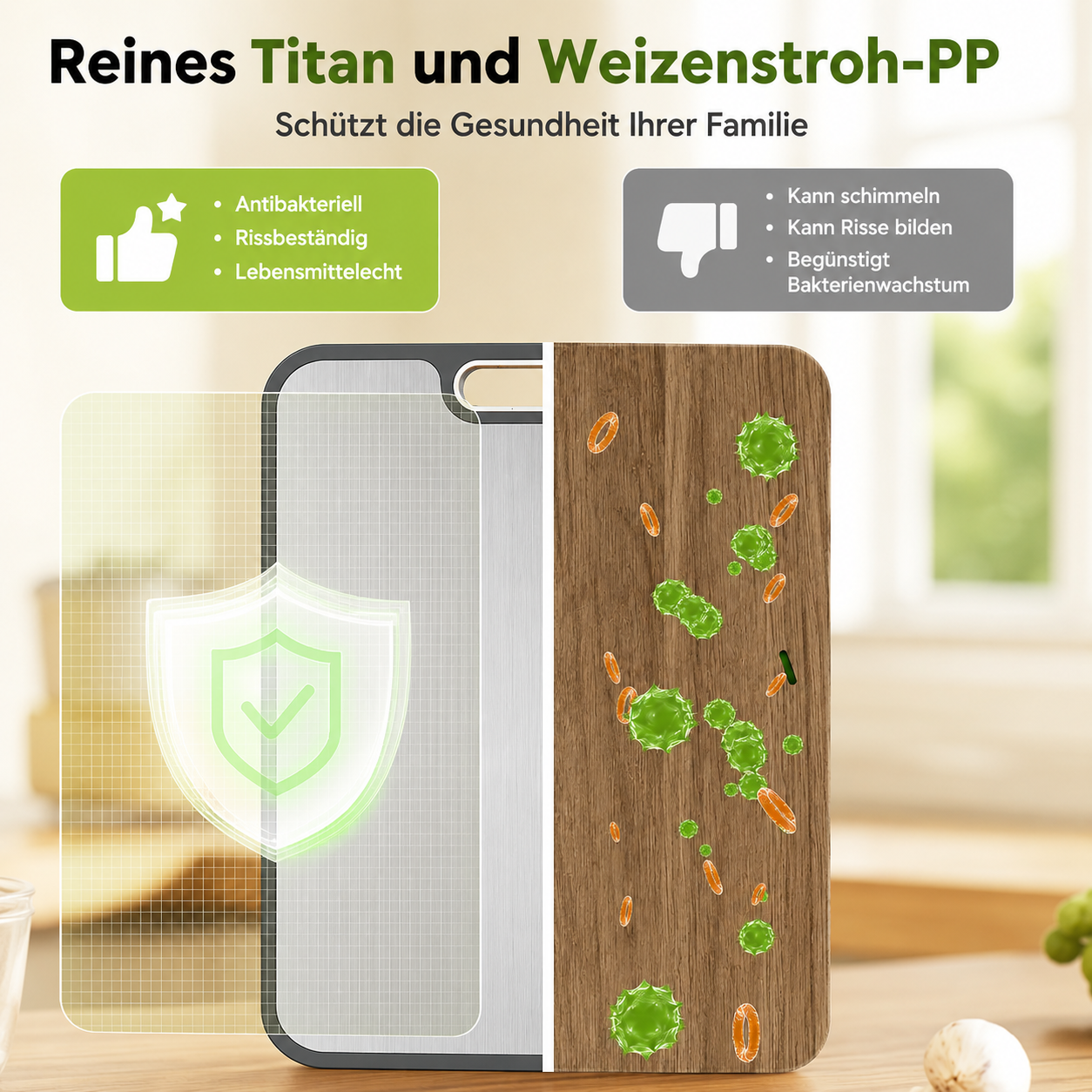 Doppelseitiges Titan-Schneidebrett – Hygienisch & Lebensmittelecht