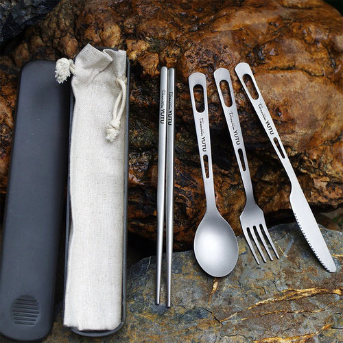 Titan Camping-Besteckset – Gabel, Löffel, Messer & Esstäbchen